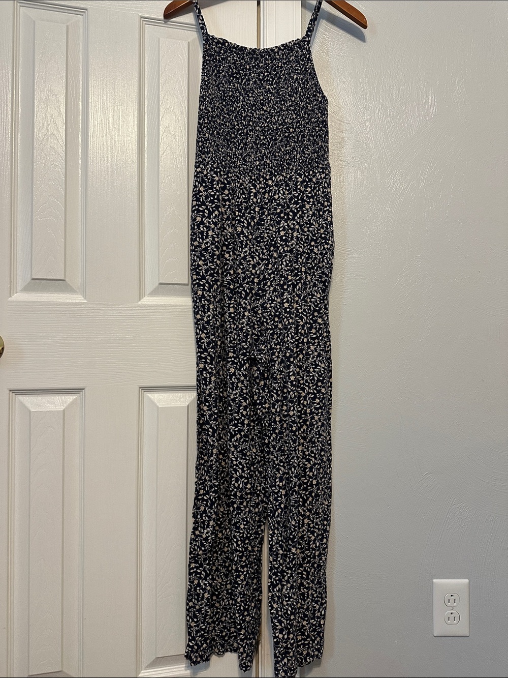 Old Navy Black Floral Smocked Jumpsuit with Spaghetti Straps